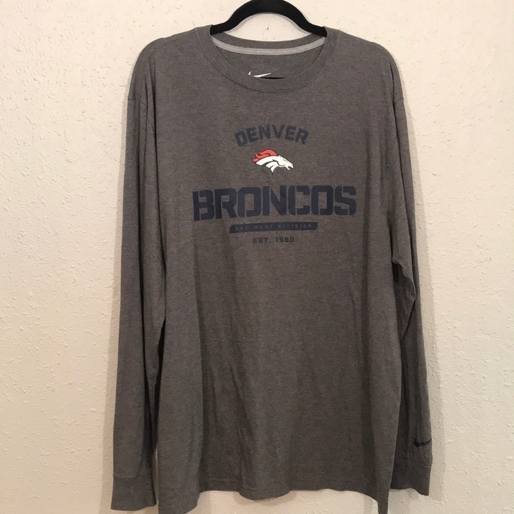 Nike Denver Broncos Regular‎ Fit Gray Long Sleeve Screen Print T-shirt size XXL
